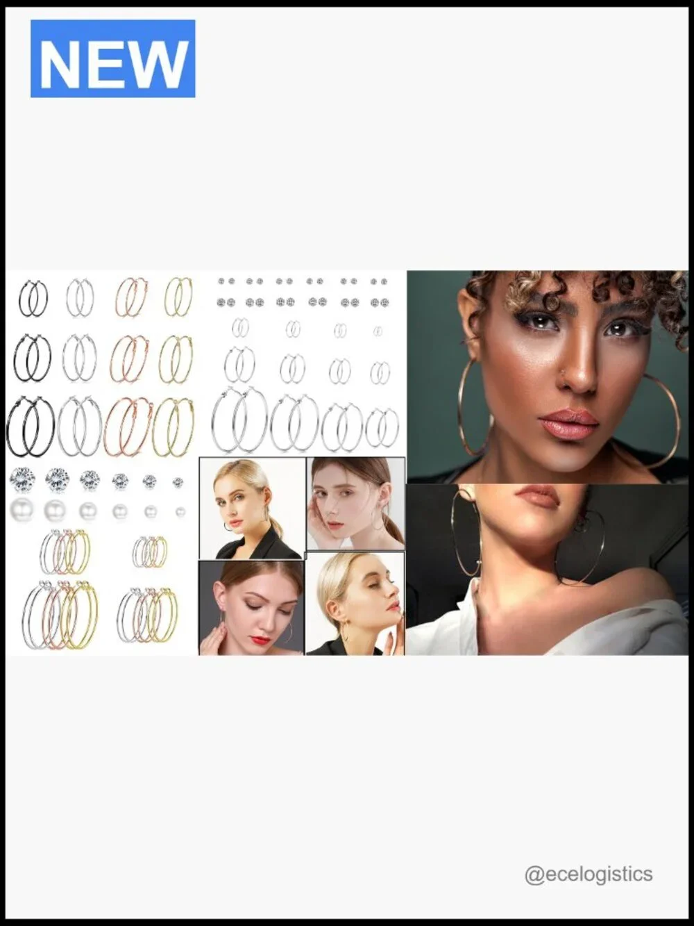 24 Pairs Silver Hoop Earrings Set Lightweight Cubic Zirconia Studs Multipack